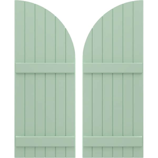 Ekena Millwork Americraft 6-Board (2 Batten) Wood Joined Board-n-Batten Shutters w/ Arch Top, ARW101BQ621X77SGH, PR ARW101BQ621X77SGH - main